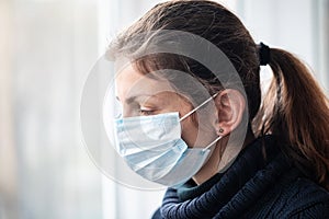 Woman with virus protection mask against pandemic of coronavirus COVID-19