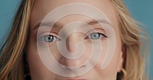 Woman, vision and face with closeup of eyes for optometry, glaucoma exam and optical assessment in studio. Ophthalmology
