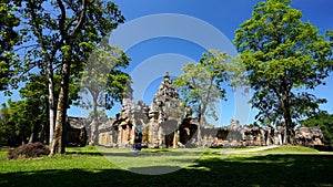 Woman visit Prasat Khao Phanom Rung Historical park in Buriram, Thailand