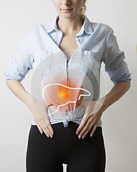 Woman with visualisation of liver