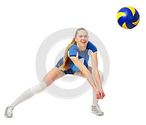 Woman volleyball player isolated ver with ball