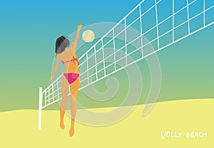 A woman volly beach vector illustration. summer portait concept picture , sunset island design emblem isolated