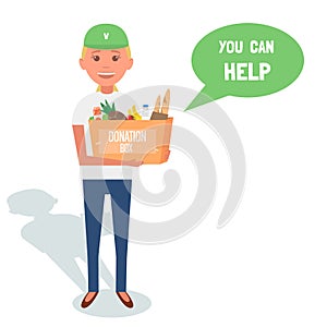 Woman Volunteers with donation boxes on white. Vector Illustration.