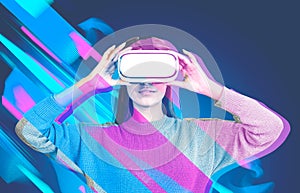 Woman in vr glasses, 3d glasses effect