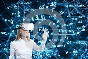 Woman in vr glasses and formulae