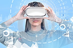 Woman in vr glasses, infographics