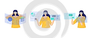 Woman with vr glasses metaverse concept vector illustration