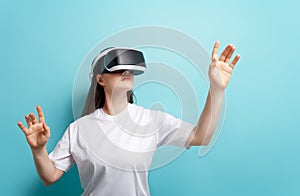 Woman with VR virtual reality goggles