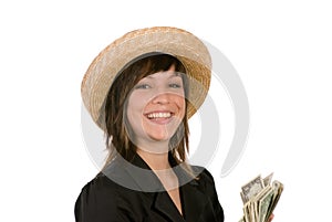 Woman with wad of money