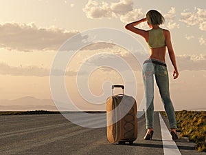 Woman wait on roadside