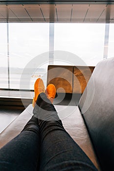 Woman waiting for flight