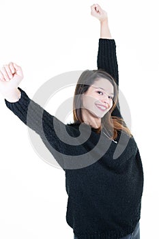 Woman waking up in isolated white background