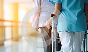 Woman With Walker Walking Down Hallway