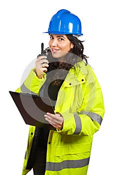 Woman with walkie talkie photo