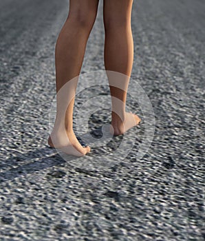 Woman walking barefoot