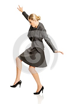 Woman walking carefully