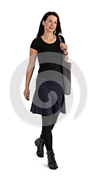 Woman walking casually isolated on white background