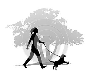 Woman Walking The Dog