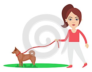 Woman walking dog, illustration, vector