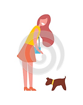 Woman Walking with Dog Pet Vector Illustration