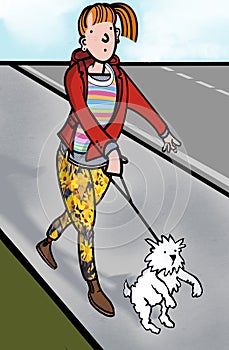 Woman walking excited dog