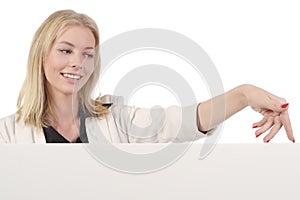 Woman with walking fingers on board