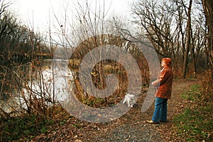 Woman walking with her dog