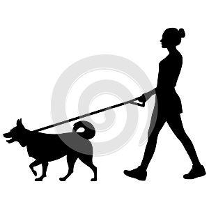 Woman walking her dog EPS vector file