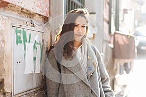 Woman walking in the old town.