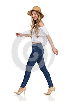 Woman Walking Side View Isolated