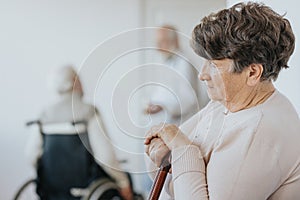 Woman with walking stick