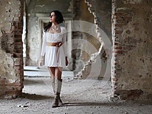 Woman walking trough multiple doors