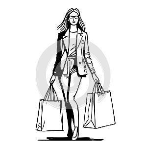 woman is walking with two shopping bags