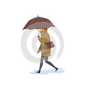 Woman walking under the rain with umbrella