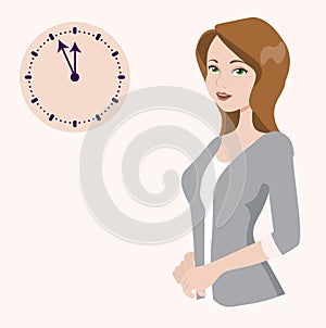 Woman and wall clock