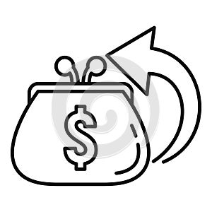 Woman wallet cash back icon, outline style