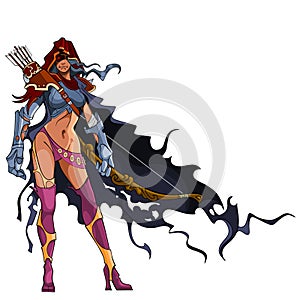Woman warrior with bow and arrow in the style of fantasy