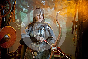 Woman in warrior costume