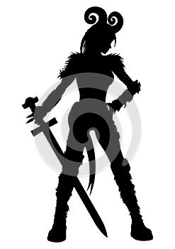 Woman warrior with a sword silhouette