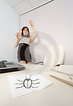 Woman was frightened drawn cockroach