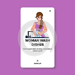 woman wash dishes vector