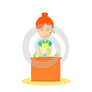 Woman washing dishes