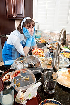 Woman washing dishes