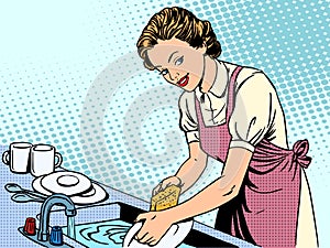 Woman washing dishes housewife housework comfort