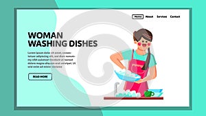 woman washing dishes vector