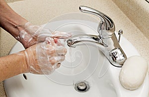 Woman Washing Hands With Bar Soap