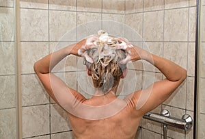 Woman washing her hair