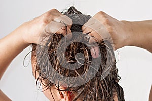 A woman washing her hair