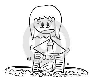 Woman Washing or Laundering Clothes on Washboard, Vector Cartoon Stick Figure Illustration photo