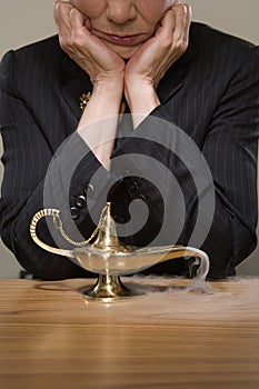 Woman watching a genie lamp